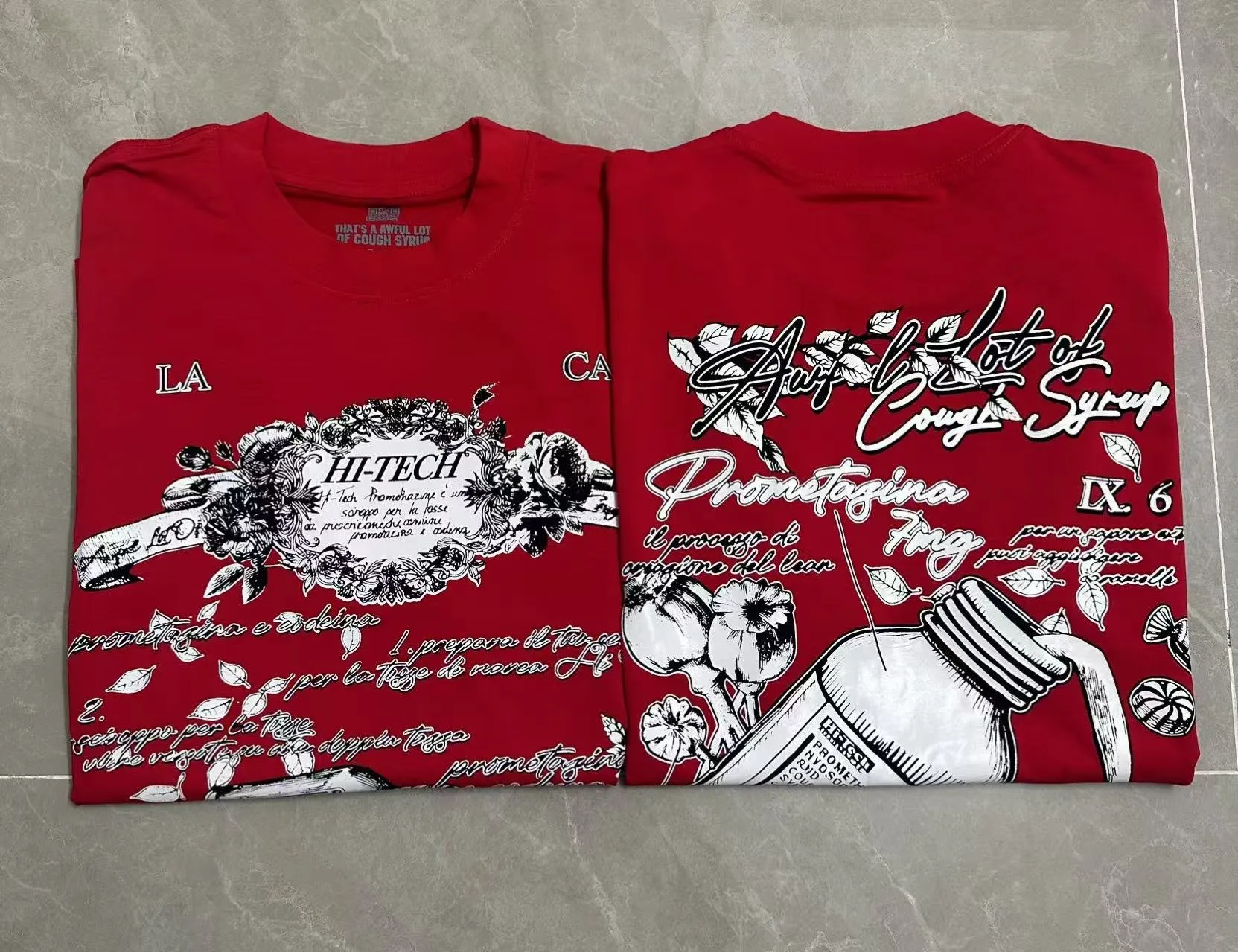 # I THAT'S A AWFUL LOT OF COUGH SYRUP In Stock Real shot American simple trendy brand loose casual T-shirt Fabric (fabric): 32 counts Weight combed double yarn pure cotton Sizes (size): S-M L X L Color (colour): Chinese red